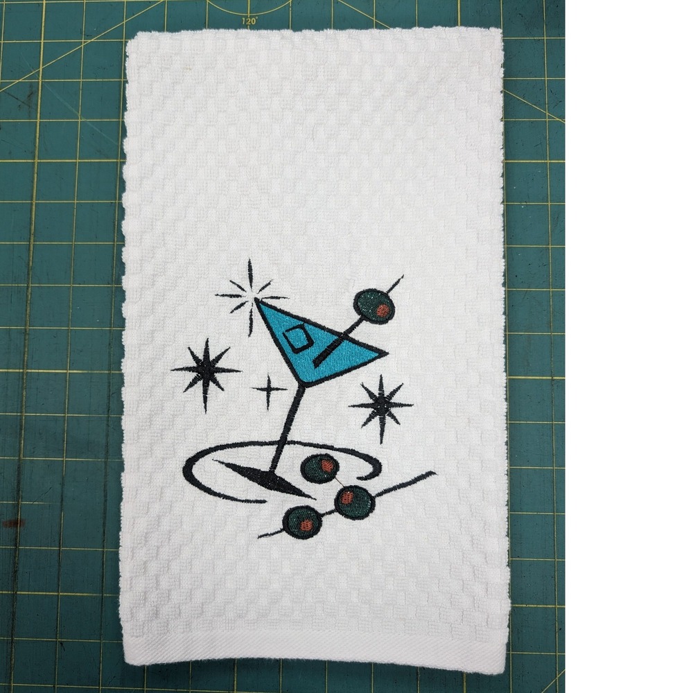 Martini Time Retro Mid Century Modern Kitchen Bath Bar Hand Towel